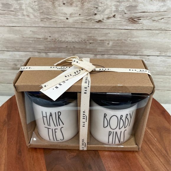 Rae Dunn x-small HAIR PINS & HAIR TIES canisters - Picture 2 of 2